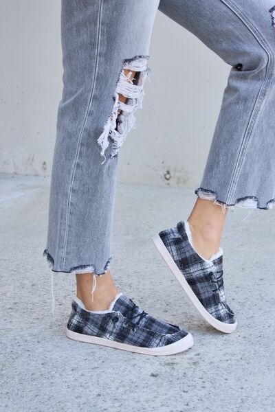 Forever Link Plaid Plush Flat Sneakers - Drazelle Store