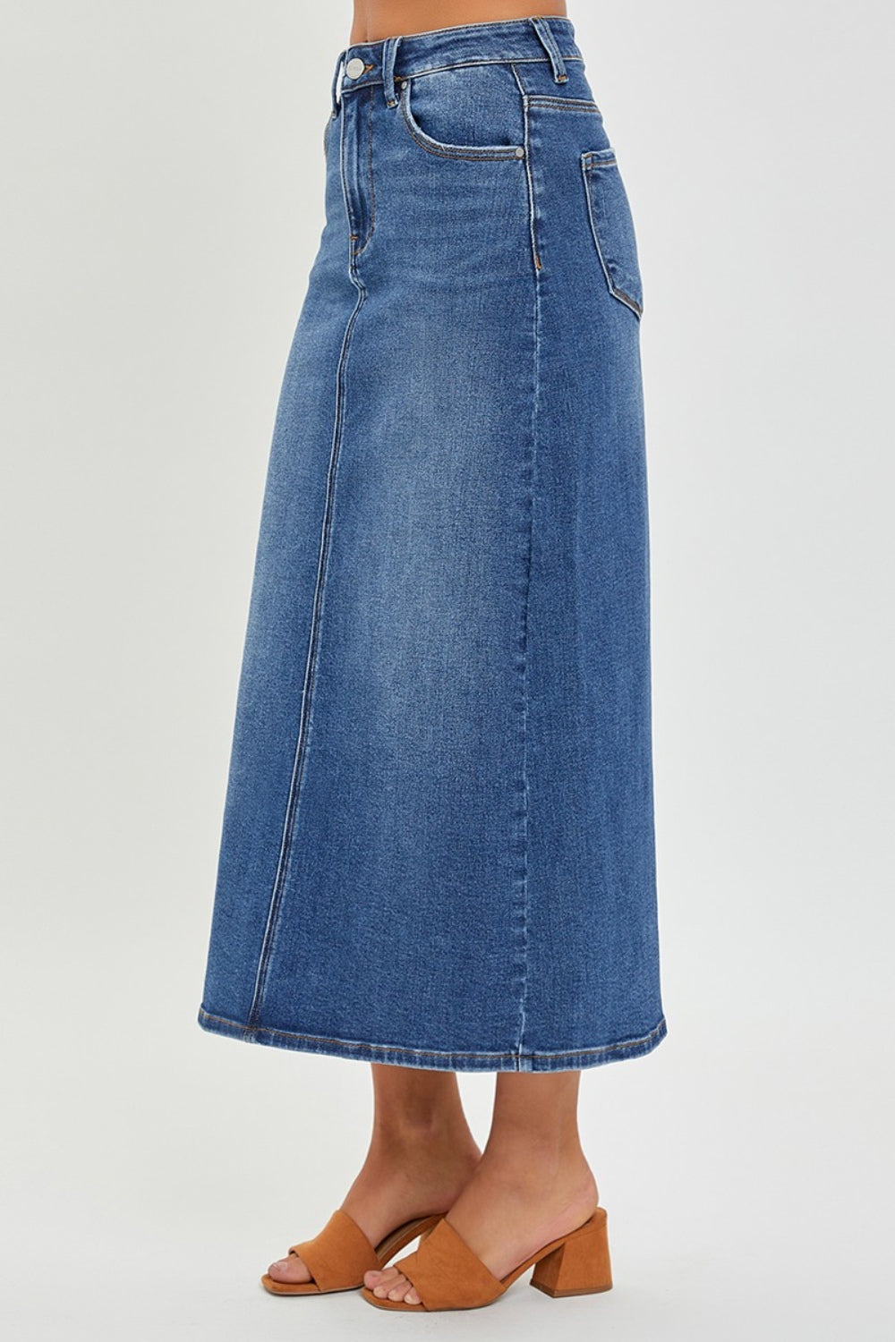 RISEN High Rise Back Slit Denim Skirt - Drazelle Store