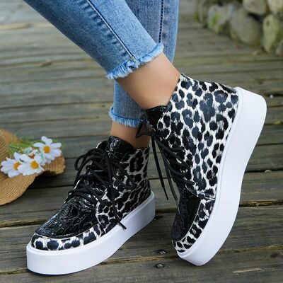 PU Leather Leopard Platform Sneakers - Drazelle Store