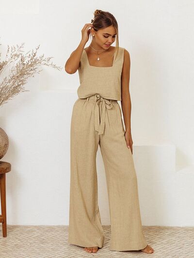 Square Neck Sleeveless Top and Pants Set - Drazelle Store