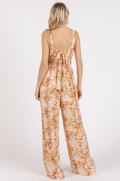 Mittoshop Flower Print Gathered Bust Sleeveless Jumpsuit - Drazelle Store