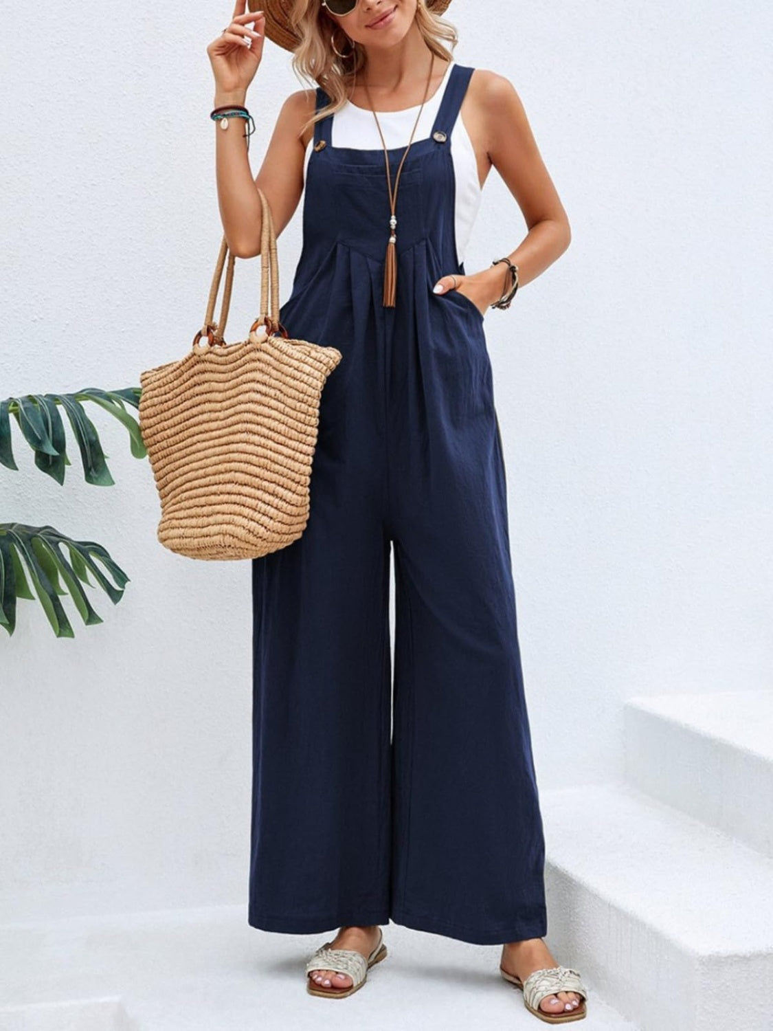 Full Size Square Neck Wide Strap Overalls - Drazelle Store