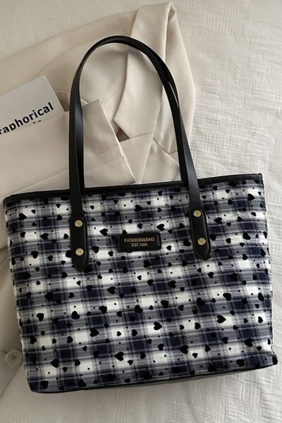 Heart Plaid Leather Strap Tote Bag - Drazelle Store