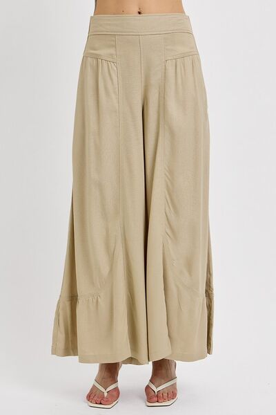 RISEN Shirring Detail Wide Leg Pants - Drazelle Store