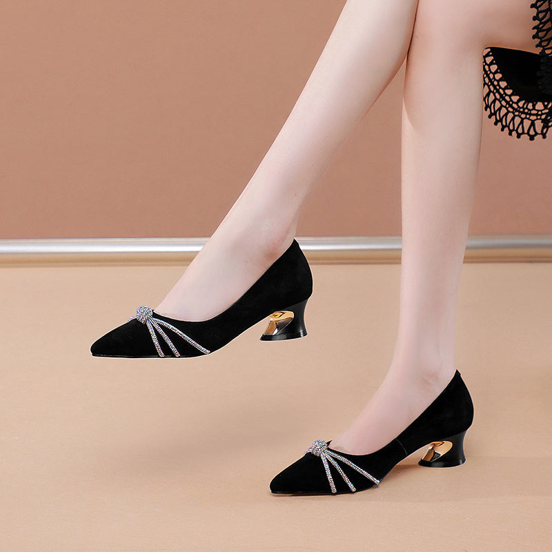 Mid-heel Frosted Suede Leather Heel Pumps - Drazelle Store