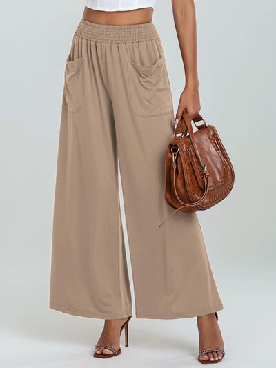 Pocketed Elastic Waist Wide Leg Pants - Drazelle Store