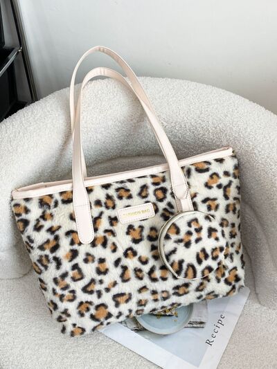 Leopard Faux Fur Tote Bag with Coin Purse - Drazelle Store