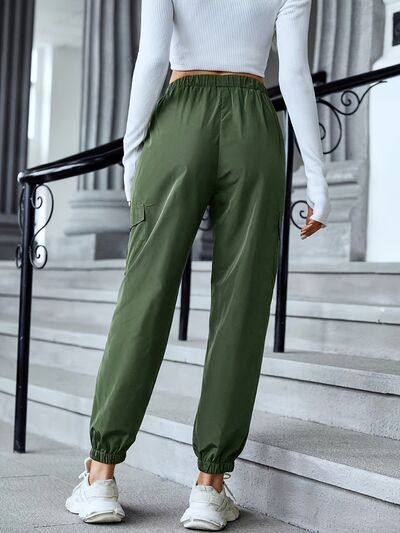 Casual Elastic Waist Pants with Pockets - Drazelle Store