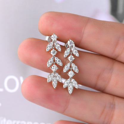 925 Sterling Silver Moissanite Leaf Earrings-Drazelle Store