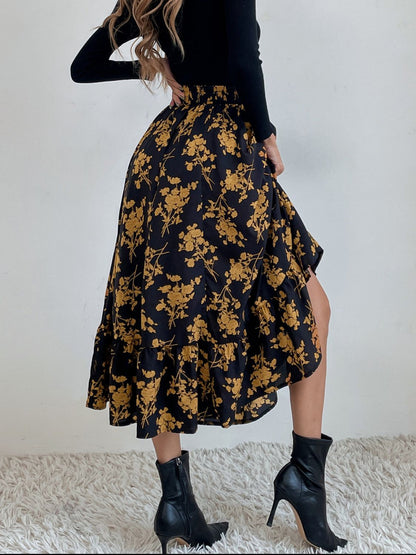 Printed Elastic Waist Midi Skirt - Drazelle Store