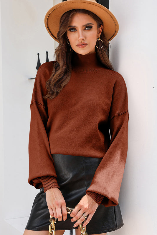 Turtleneck Lantern Sleeve Sweater - Drazelle Store