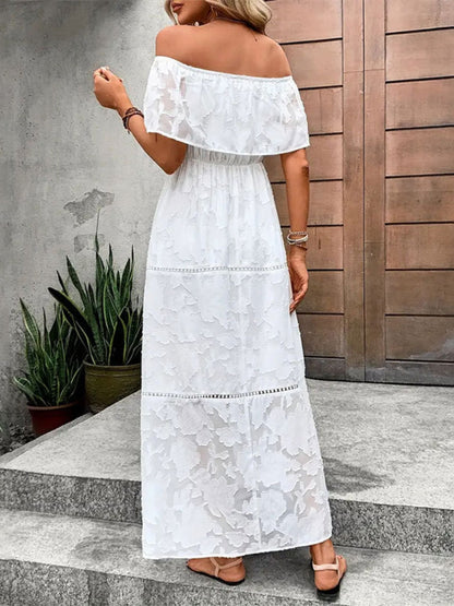 Off-Shoulder Short Sleeve Maxi Dress - Drazelle Store