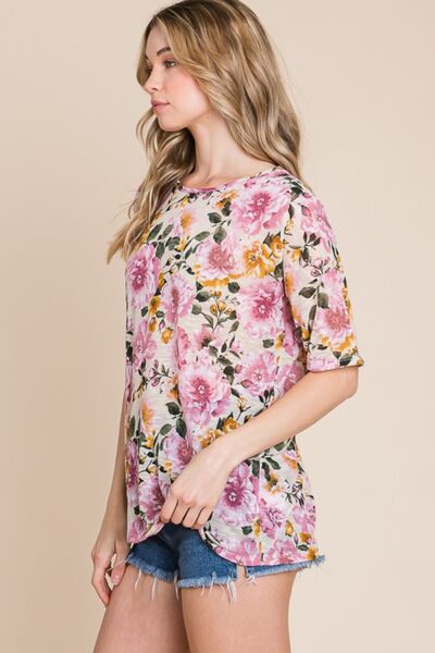 BOMBOM Floral Round Neck T-Shirt - Drazelle Store