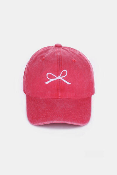 Zenana Bow Embroidered Washed Cotton Caps - Drazelle Store