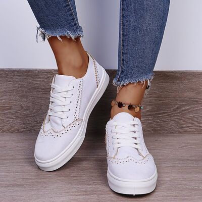 Lace-Up Suedette Flat Sneakers - Drazelle Store