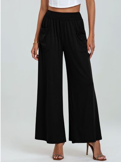 Pocketed Elastic Waist Wide Leg Pants - Drazelle Store