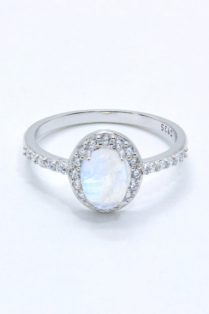 925 Sterling Silver Natural Moonstone Halo Ring - Drazelle Store