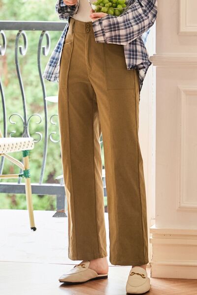 Half Elastic Waist Straight Pants - Drazelle Store