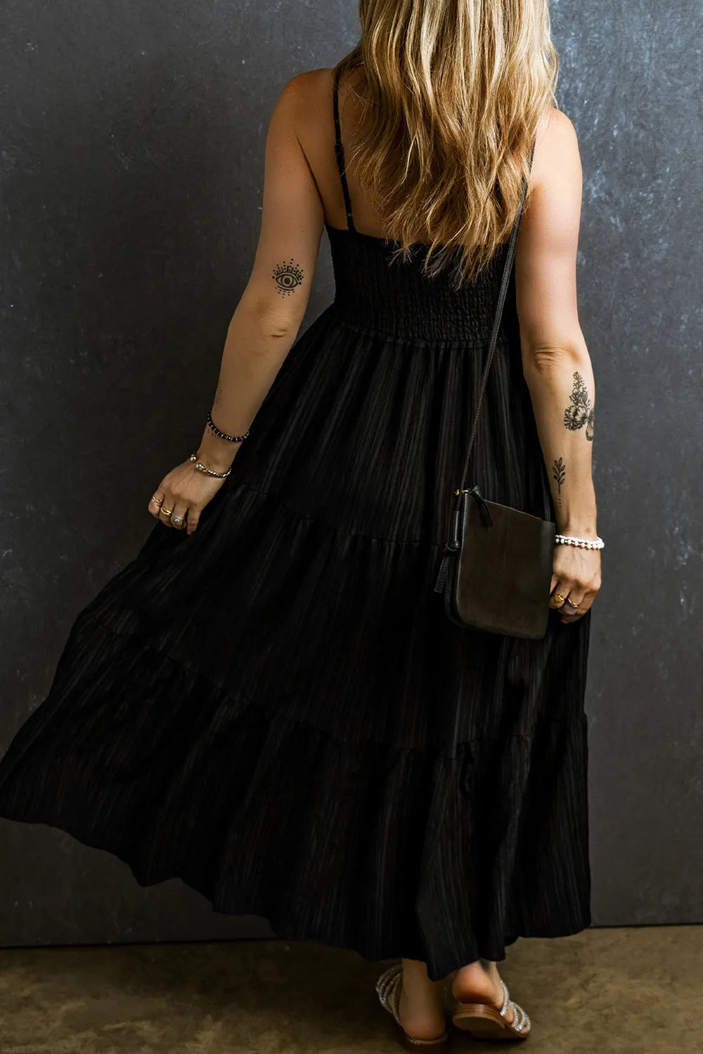 Smocked Tiered Spaghetti Strap Dress - Drazelle Store