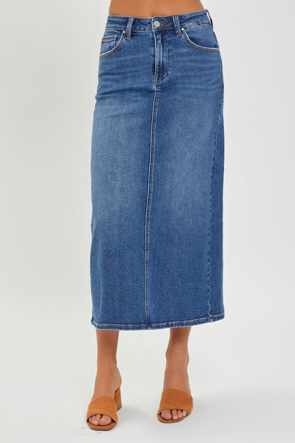 RISEN High Rise Back Slit Denim Skirt - Drazelle Store