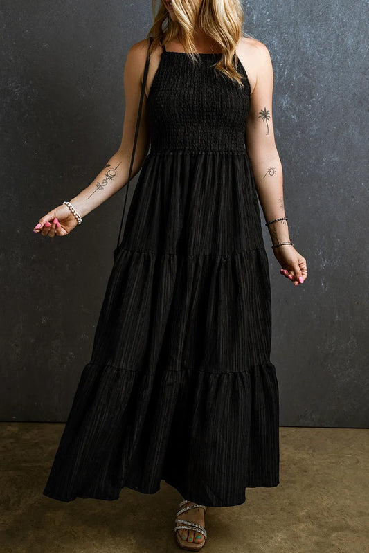 Smocked Tiered Spaghetti Strap Dress - Drazelle Store