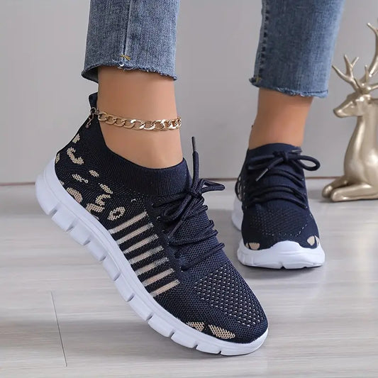 Leopard Round Toe Lace Up Athletic - Drazelle Store