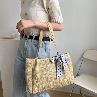 Straw Woven Leather Strap Handbag - Drazelle Store