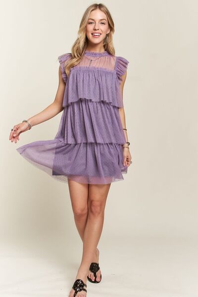 ADORA Layered Ruffled Cap Sleeve Mesh Dress - Drazelle Store