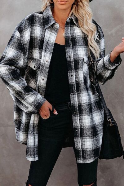 Full Size Plaid Collared Neck Long Sleeve Shirt - Drazelle Store