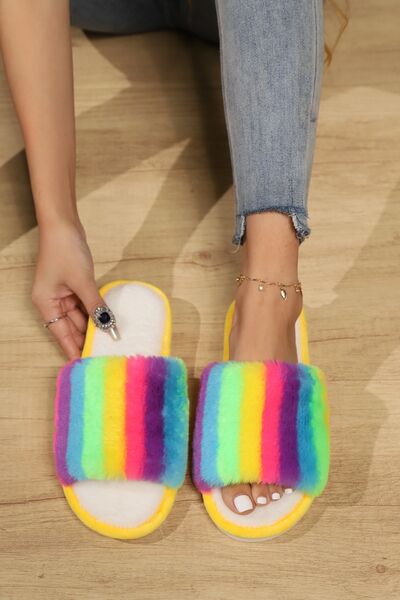 Color Block Open Toe Faux Fur PVC Slippers - Drazelle Store