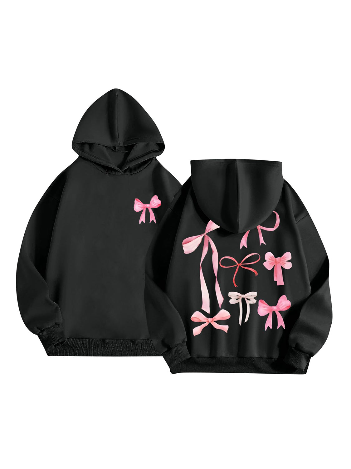 Bow Print Long Sleeve Hoodie - Drazelle Store