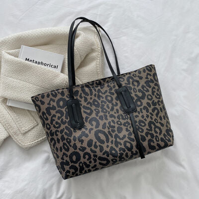 Leather Leopard Print Tote Bag - Drazelle Store