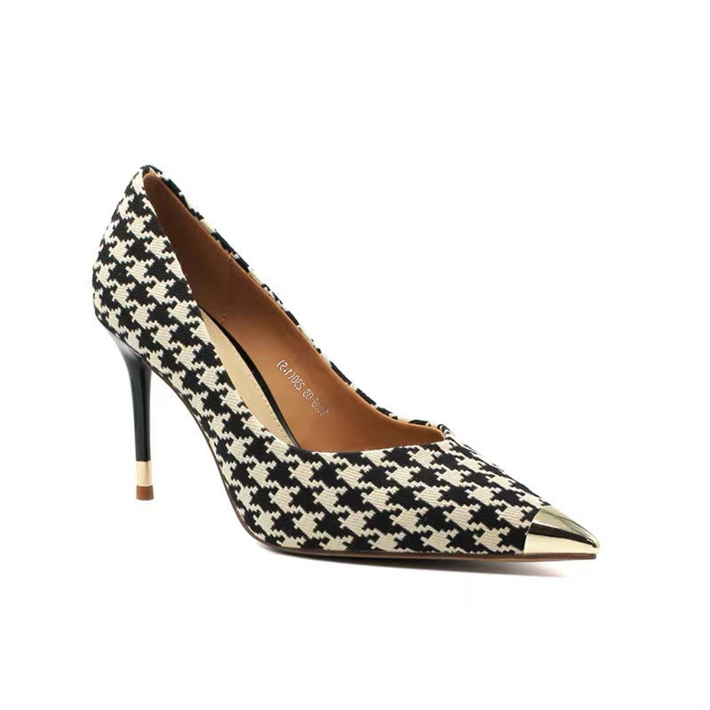 Ladies Plaid Pointed Toe Stiletto Pumps - Drazelle Store