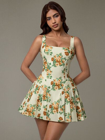 Floral Sleeveless Mini Pleated Dress - Drazelle Store