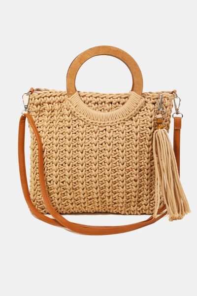 Fame Crochet Knit Convertible Tote Bag with Tassel - Drazelle Store