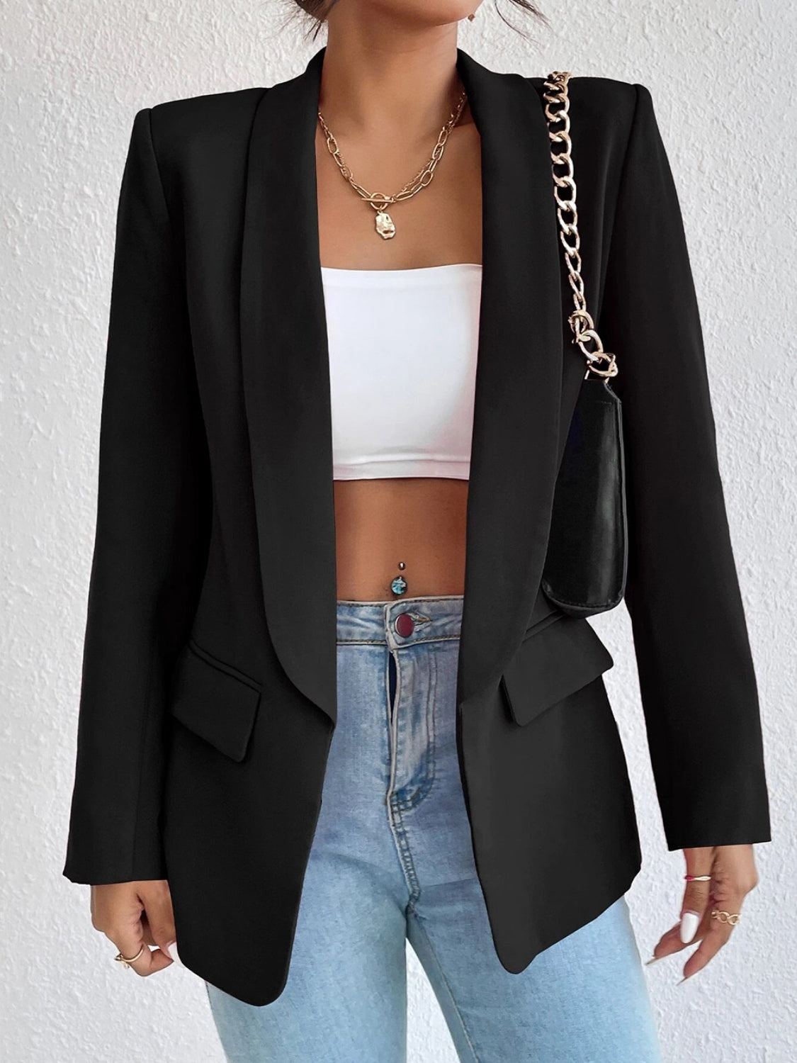 Shawl Collar Long Sleeve Blazer - Drazelle Store