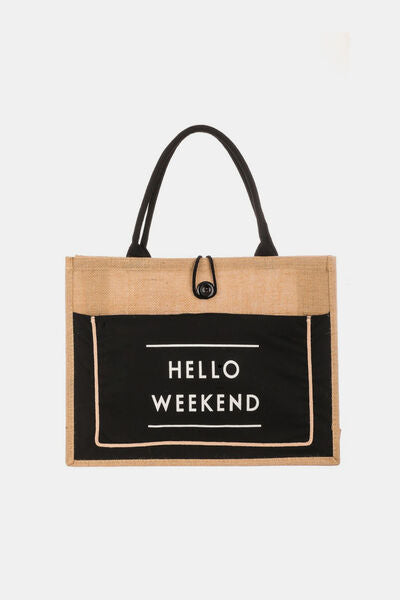 Fame Hello Weekend Burlap Tote Bag - Drazelle Store