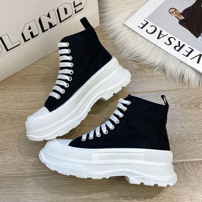 Lace Up Canvas Platform Sneakers - Drazelle Store