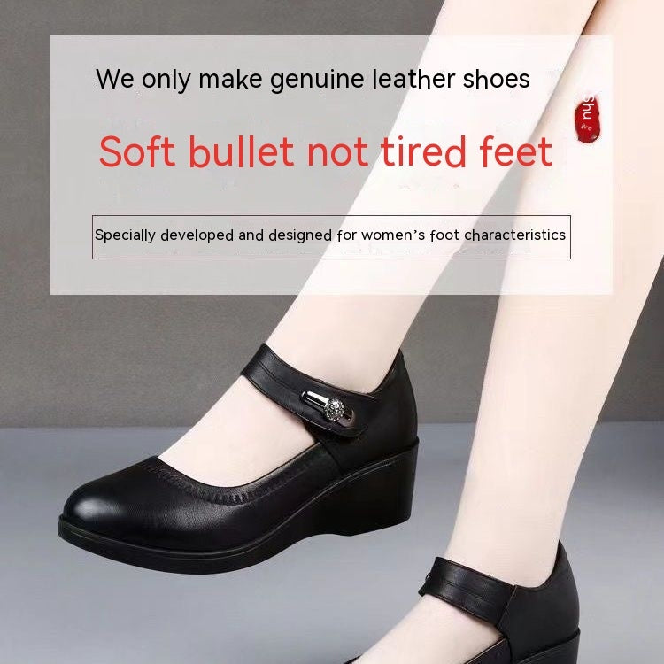 High Quality Soft Bottom Leather Shoes Non-slip Wedge Middle-aged And Elderly Pumps - Drazelle Store