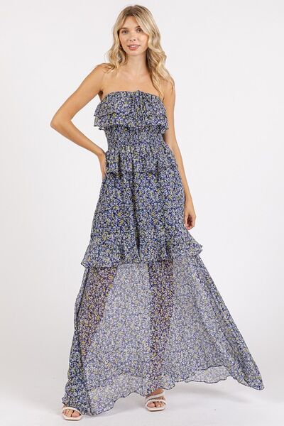 Mittoshop Ruffled Smocked Floral Halter Neck Maxi Dress - Drazelle Store