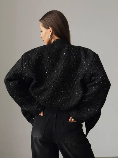 Sequin Detail Pocketed Long Sleeve Jacket - Drazelle Store