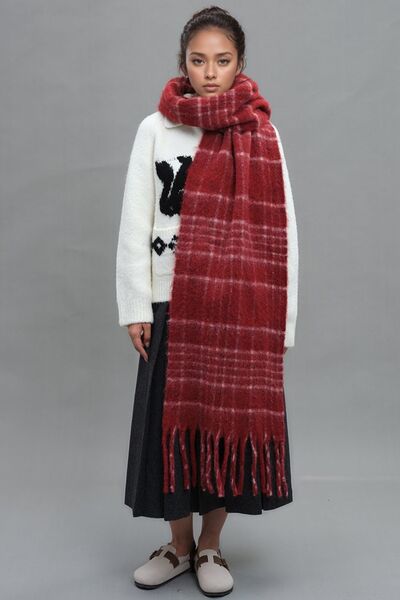 Fringe Plaid Thermal Scarf - Drazelle Store