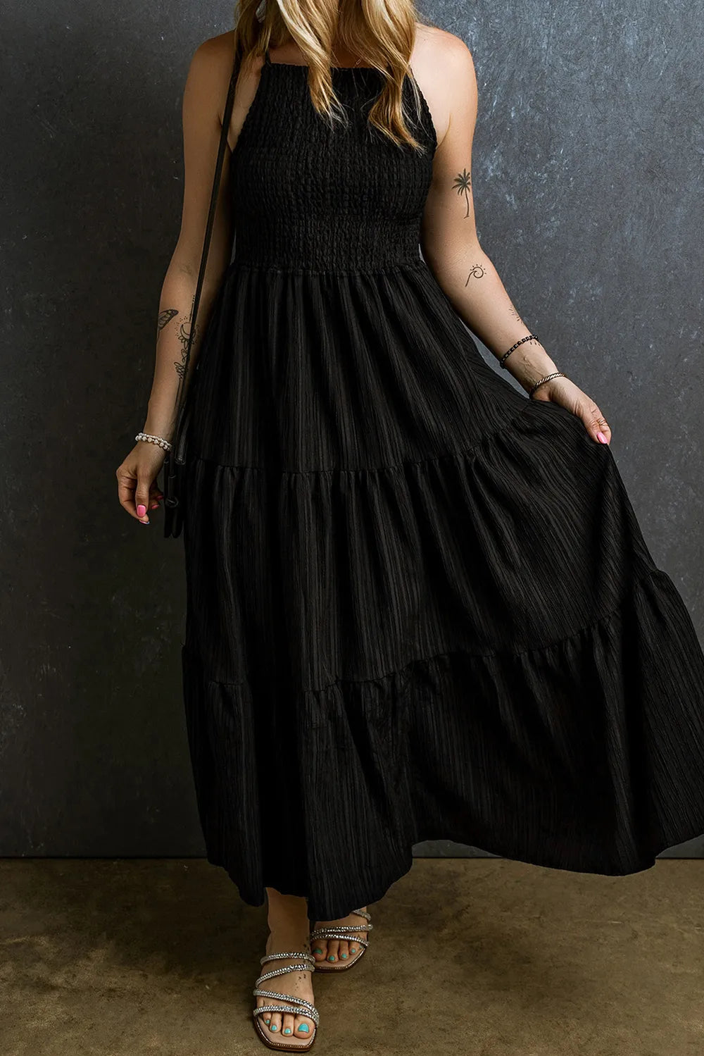 Smocked Tiered Spaghetti Strap Dress - Drazelle Store
