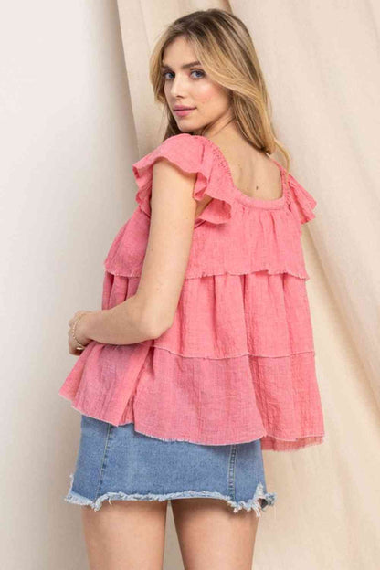 ODDI Full Size Buttoned Ruffled Top - Drazelle Store