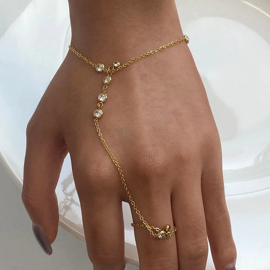18K Gold-Plated Inlaid Rhinestone Chain Bracelet - Drazelle Store