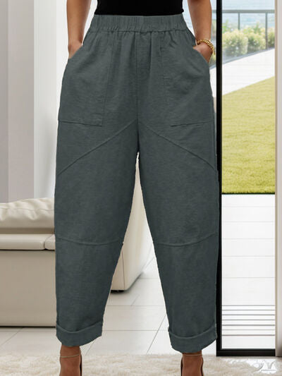 Elastic Waist Pants with Pockets - Drazelle Store