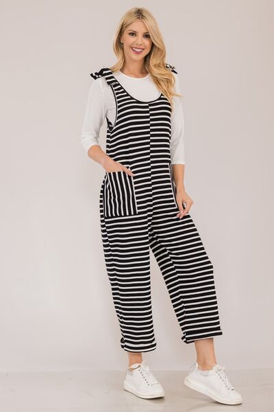 Celeste Full Size Striped Scoop Neck Overalls with Pockets - Drazelle Store