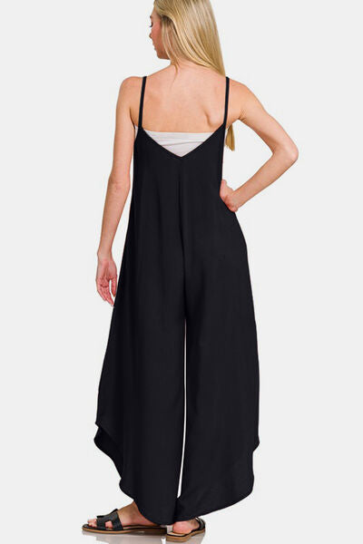 Zenana Spaghetti Strap Wide Leg Overalls with Pockets - Drazelle Store