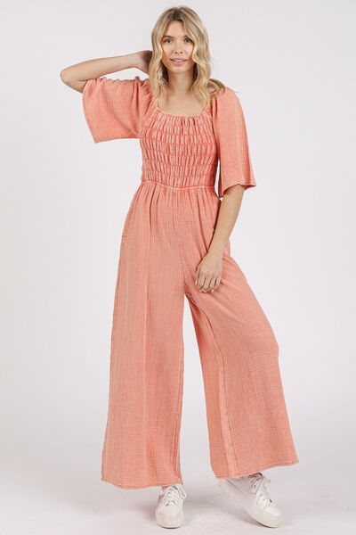 Mittoshop Mineral Wash Gauze Wide Leg Jumpsuit - Drazelle Store