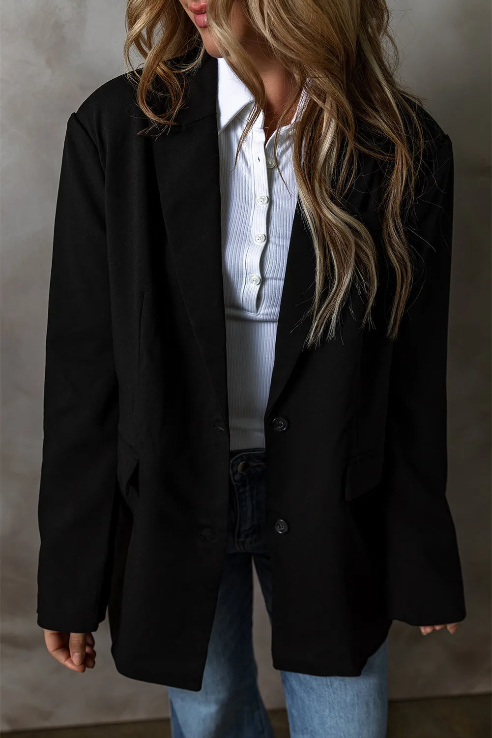 Button Up Long Sleeve Blazer - Drazelle Store